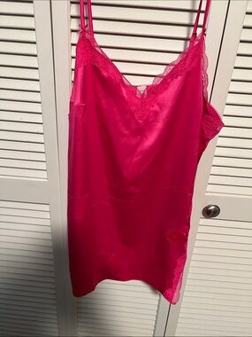 Victoria's Secret Hot Pink Satin Lace-Trim Slip